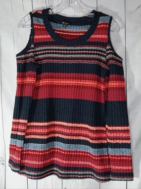 Ella Moss Cold Shoulder Striped Waffle Knit Boho Sweater